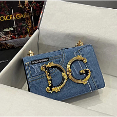 Dolce & Gabbana DG Girls Shoulder Bag in Denim with Baroque Gold-tone Logo