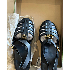 Gucci Black Rubber Buckle Strap Sandals