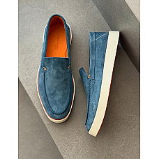 Santoni Men's Suede Loafers in Steel Blue