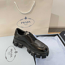 Prada Monolith Brushed Leather Lace-Up Shoe