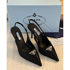 Prada Triangle Logo Crystal Slingback Pump