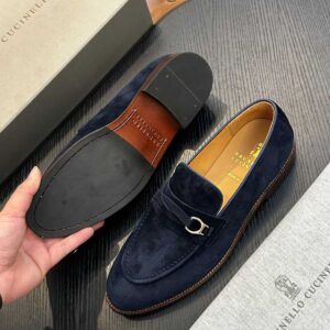 brunello cucinelli blue suede loafers