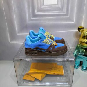 louis vuitton lv trainer sneakers (brown & blue)