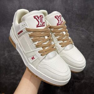 louis vuitton lv trainer sneakers (white & beige)