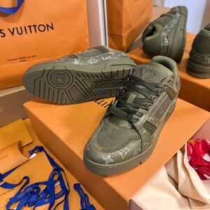 louis vuitton lv trainer sneakers (khaki green)