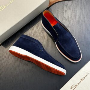 santoni suede slip on loafers