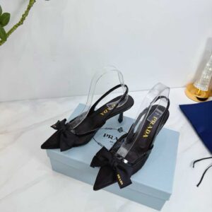 prada black mesh fabric slingback pumps