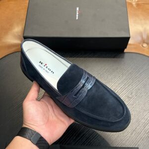 kiton men’s suede penny loafers