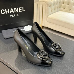 chanel black leather high heels