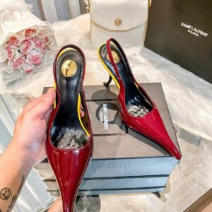 saint laurent burgundy patent leather slingback pumps