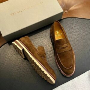 brunello cucinelli suede penny loafers