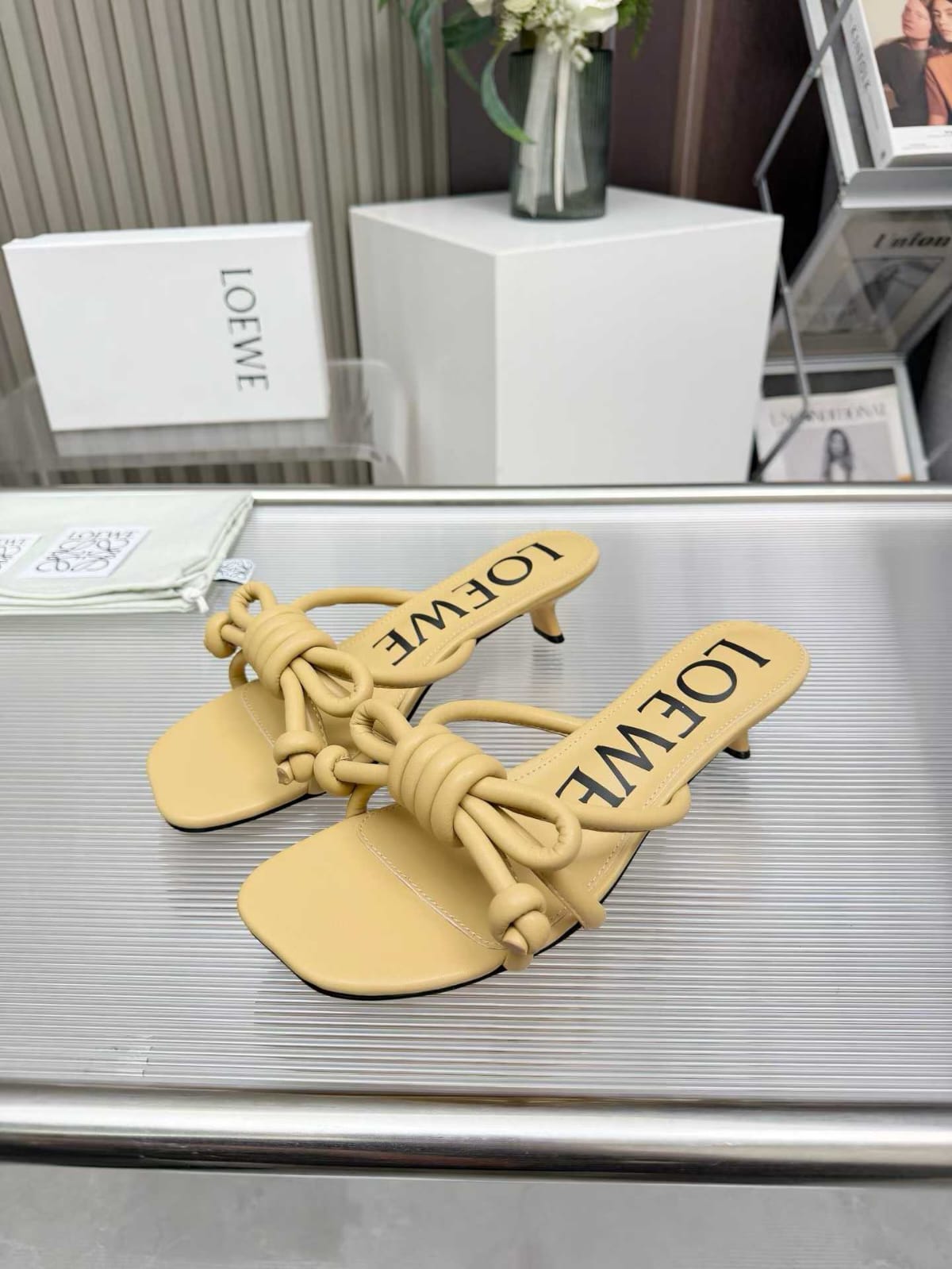 loewe beige leather knotted heel sandals loewe beige leather knotted heel sandals