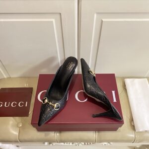 gucci gg monogram horsebit kitten heel mules