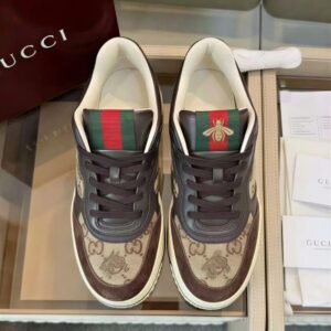 gucci re web sneakers in beige and dark brown gg canvas