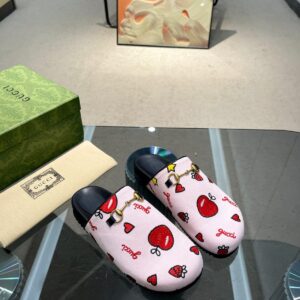 gucci princetown strawberry & heart print mules