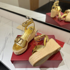 valentino garavani vlogo signature metallic leather espadrille wedge sandals