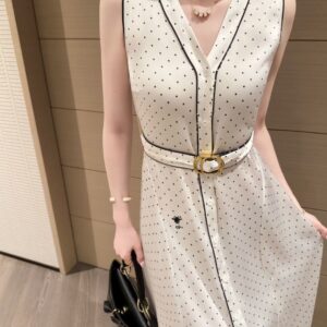 christian dior woman polka dot sleeveless midi dress